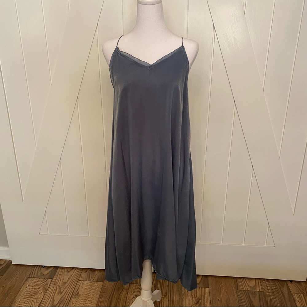 Elegant Blue Satin like Hi Lo dress